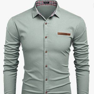 Men's Casual Denim Long Sleeve Dress Shirt